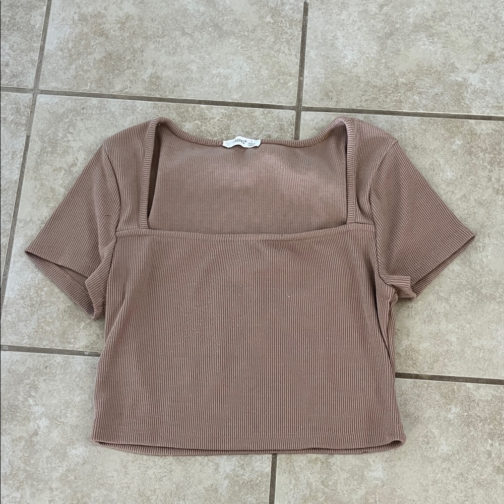 Timing Ribbed Square Neck Crop Top - Brown